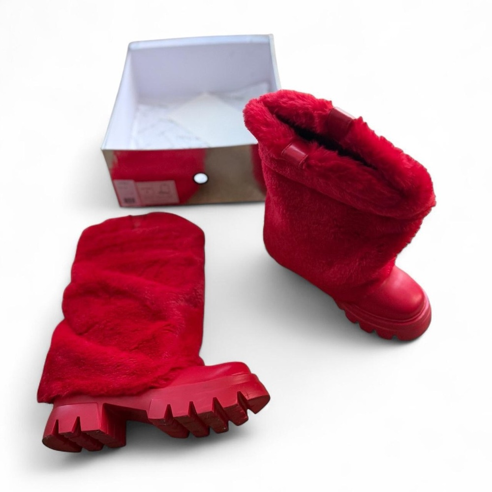 Stylish Red Furry Ankle Boots for Women